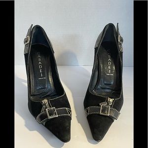 Casadei Black Suede Pointed Toe Heels.